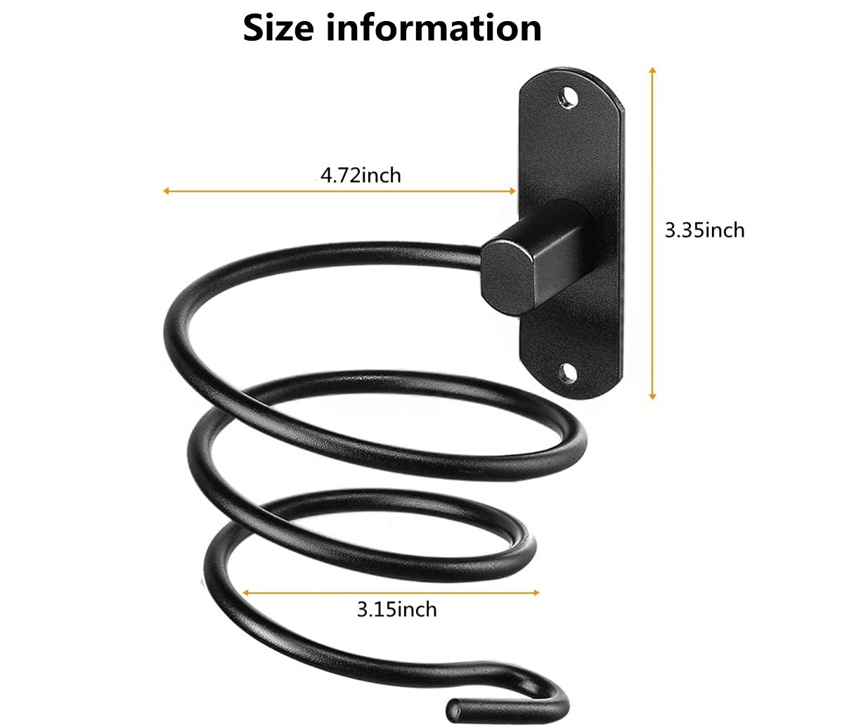 Fysupotsu Hair Dryer Holder, Wall Mounted Organizer, Aluminum Bathroom Shelf, Black Punch