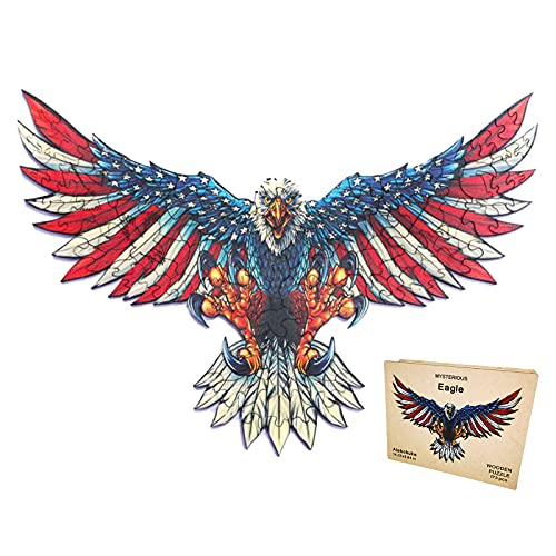 Wooden Puzzles for Adults, Bald Eagle Shape Puzzles,173 Pcs Unique Wooden Animals Shaped Puzzles,Magic Wooden Jigsaw Puzzles, Best Gift for Adults and Kids, 14.33 X 9.84