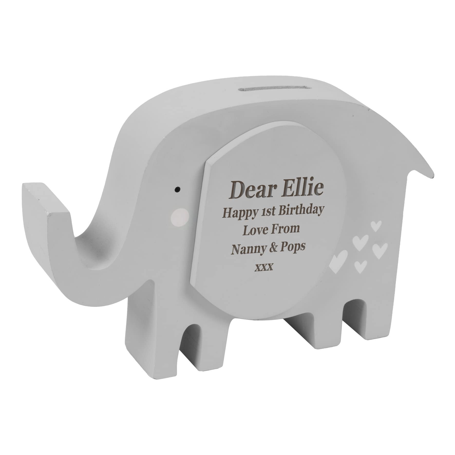 Rutherfords Gifts Brown Personalised Wooden Money Box - Elephant Design - Engraved Children's Piggy Bank Birthday Christening Nursery Gift
