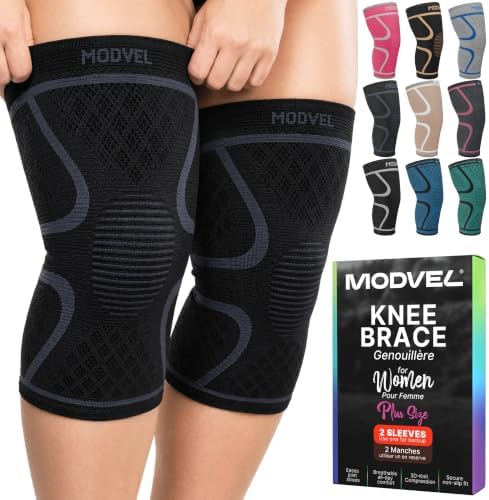 MODVEL Compression Knee Braces for Women - XS to XXX-L Pair of Knee Braces for Knee Pain, Support Sleeve, Workout Sports Knee Braces for Meniscus Tear, ACL & Arthritis Pain Relief