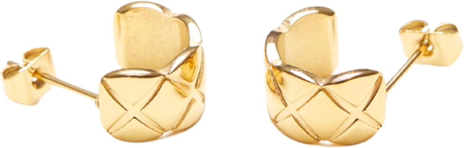 18K Gold Plated Crush Hoop Earrings, Gold Hoops, Women Jewelry, Minimalist Classy Quilted Vintage Huggie Hoops, Women Gift