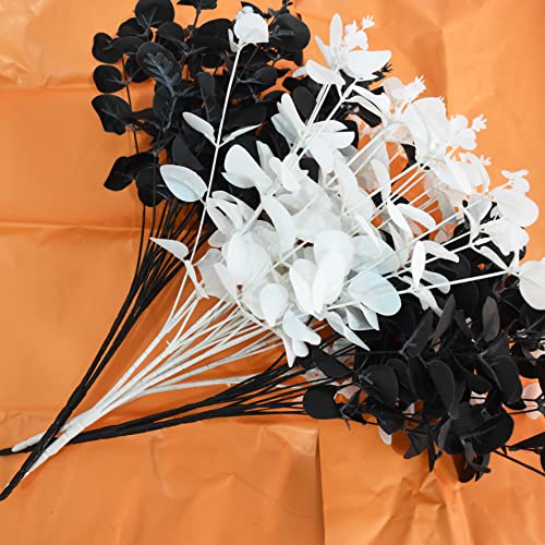 Wistart 4 Pack Artificial Eucalyptus Flowers Stems Faux Long Stem Silver Dollar Leaves Fake Plants Flower Bouquet For Wedding Garland Christmas Party Home Craft Decor(White And Black) #TOP6