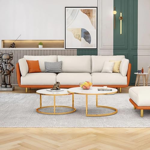 Image of Chesterfield Velvet Upholstery 3-Seater with Armchair and Footrest, Design in 3+1+Footrest Sofa for Living Room, Bedroom, Hallways (Beige & Orange)