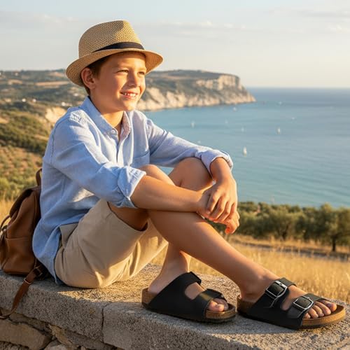 Image of K KomForme Kids Sandals Boys Girls Slide Cork Footbed Slipper with Adjustable Straps for Little Kid /Big Kid