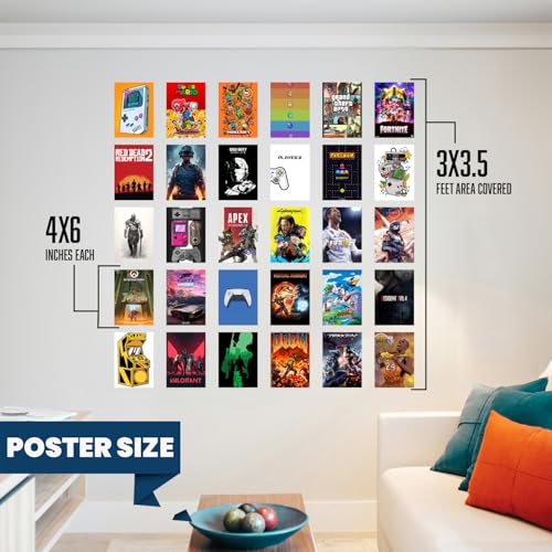 Image of Wallgasm Pack of 30 Gaming Posters - Wall Collage Kit - 10cm x 15cm 300 GSM Posters | Poster Set For Room - Gaming Room Decoration Item - Gaming Poster For Wall