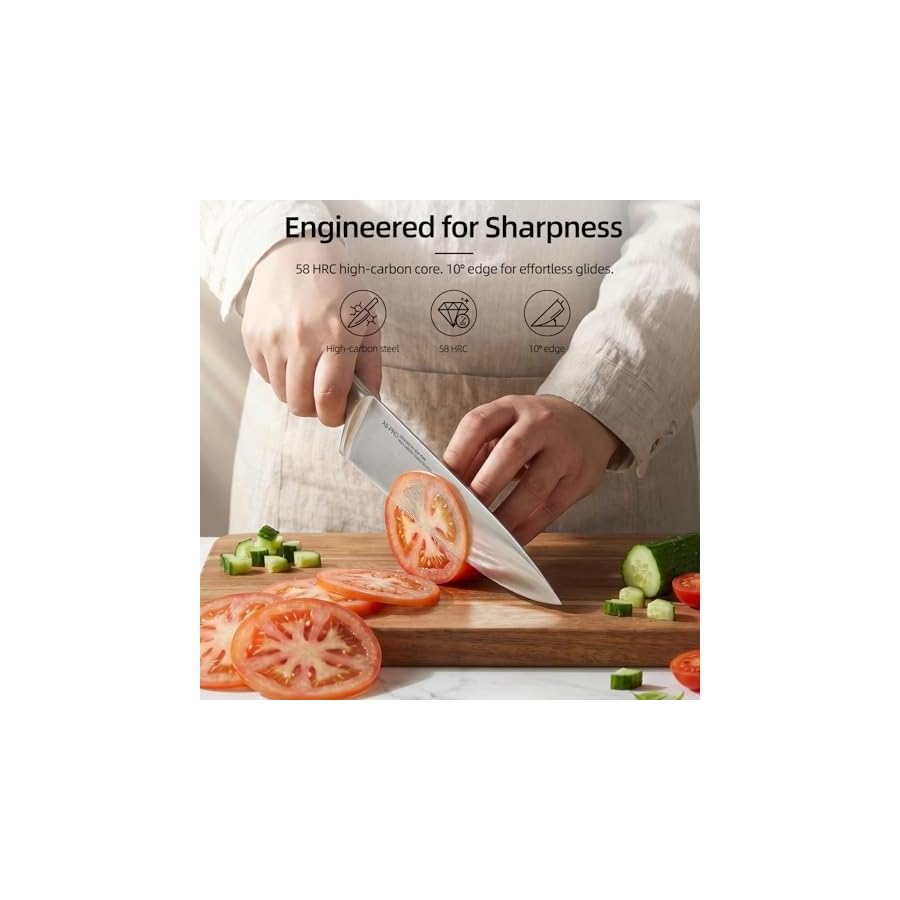 KnifeSaga Kitchen Knife Set with Block and Detachable Sharpener | 8-Piece High Carbon Stainless Steel Knife Block Set, Fully Forged Blades & Compact Design