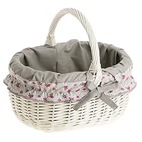 E-wicker24 Weidenkorb Grau Oval - Handgeflochtener Einkaufskorb Mit Bügel