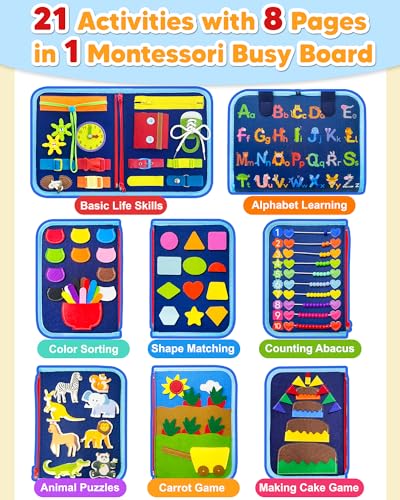 exorany busy board montessori toys for toddler boy birthday gifts busy book sensory learning toys for toddlers toddler boy airplane car travel toy educational activities