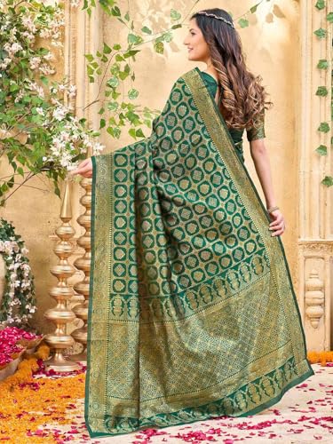 Image of Satrani Women's Silk Banarasi Weaving Saree with Unstitched Blouse Piece