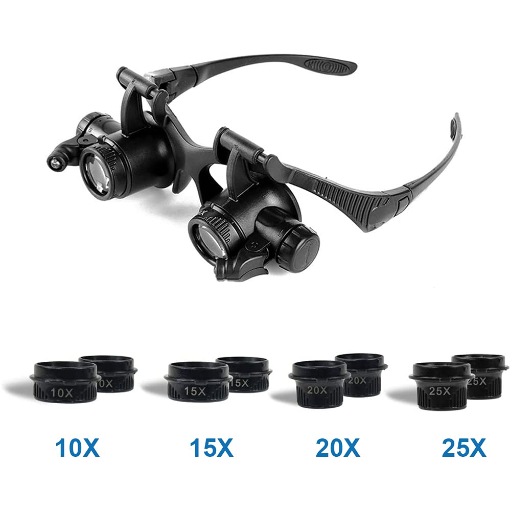 VENEKETY Watch Repair Jewelers Magnifying Glasses Loupe with 4 Lenses, LED Light for Watch, Jewelry, Smartphone, Tablet, Laptop, Drone Electronics Repair 10X/15X/20X/25X Zoom Incl. Manual and Strap 2