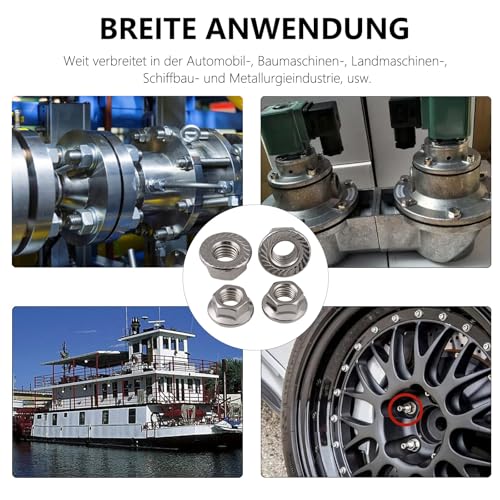 SZLIZHUO 100 Stück M6 (6mm) Flanschmuttern mit Sperrzähnen DIN 6923 Edelstahl gezahnte Sechskant-Flansch muttern Sicherungsmuttern AHC Metrische Sechskant-flanschmuttern (100, M6)