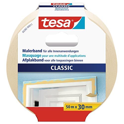 tesa Malerband CLASSIC - Abdeckband zum Abkleben bei Malerarbeiten - lösungsmittelfrei, rückstandslos entfernbar - 50 m