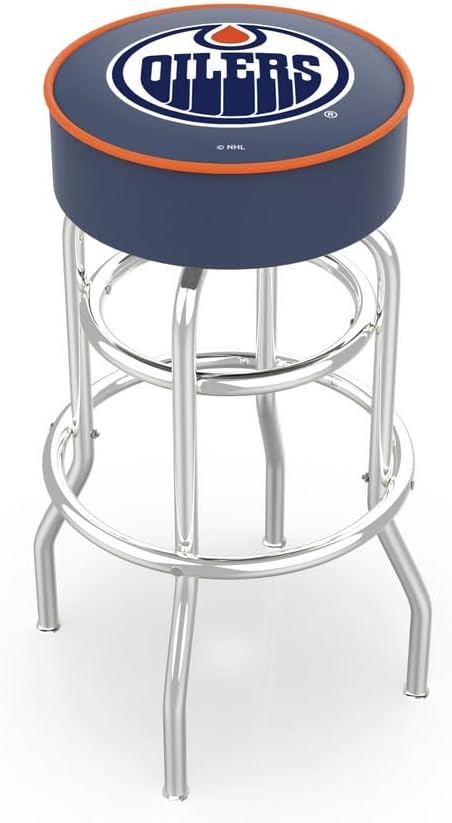 HBS L7C1-4" Calgary Flames Cushion Seat with Double-Ring Chrome Base Swivel Bar Stool by The Holland Bar Stool Company