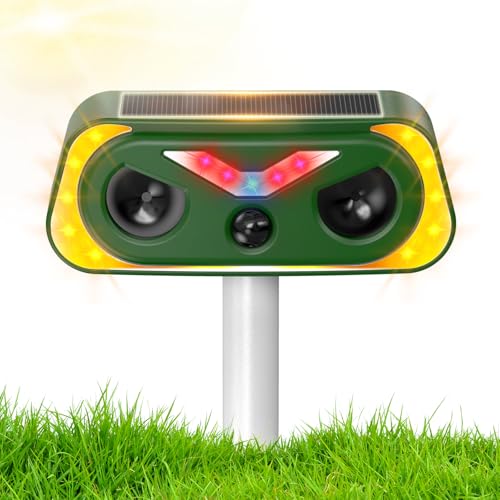Uffylle Katzenschreck Ultraschall Dualer Solar Eule, 2 Modus Tiervertreiber, IP68 Marderschreck mit LED Bewegungsmelder zur Abwehr von Katzen, Mardern und Hunden vertreiben Garten, 1 Stück