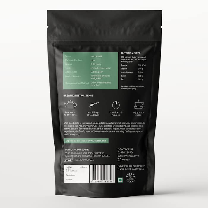 Image of Wah Tea Moroccan Mint Leaves | 100% Natural Green Tea | Hand-Plucked from Kangra Valley | Rich in Antioxidants | Zero Calories | Pesticide-Free Herbal Tea | Refreshing & De-Stress Mint Infusion | 100g