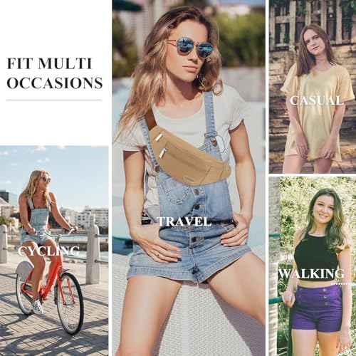 Image of Fanny Pack Shoulder Sling Bag for Men Women, Crossbody Bag for Travel Running Fitness Workout Khaki Waist Pack with Adjustable Straps
