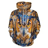 SMBHIAON Hombre Sudaderas con Capucha 3D Búho Animal Hoodie con Mangas Largas Unisex Streetwear Sudadera Deportiva con Cordón
