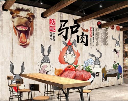 rskjdghshd Individuelle Wandtapete, 3D-Wandtapete, nostalgischer Esel, Fleisch, Restaurant, Hintergrund, Wand, 200 x 140 cm