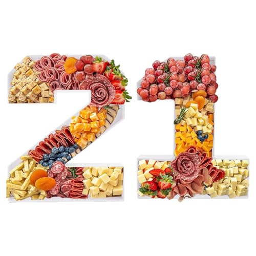 Kafucize 14inch Charcuteire Board Number Fillable Cardboard Platter Serving Food Fruit Decoration Box Birthday Anniversary Party Treat (WHITE, NUMBER 21)