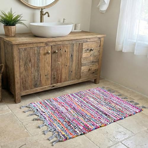 Rug Area Rugs Cotton 2x3 Ft Multicolour Chindi for Livingroom