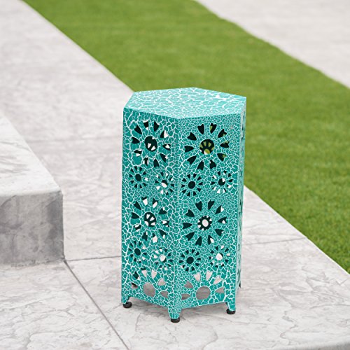 Elliot Outdoor 12 Inch Crackle Teal Sunburst Iron Side Table (Crackle Teal) #TOP2