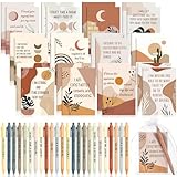 Mooliwe 72 Set/144 Pcs Positive Affirmation Gift Set Gratitude Notebooks with Pens Small Bags Motivational Encouragement Notepads Daily Affirmations Journal for Women Stress Relief Self Care (Rainbow)