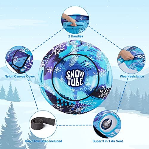 Snow Tube, Camuland 47-Inch Snow Tubes For Sledding Heavy Duty, Inflatable Snow Sled For Kids Adults Towable Toboggan With Sledge Rope Oxford Cloth Snowflake Winter Outdoor Sports, Blue #TOP2