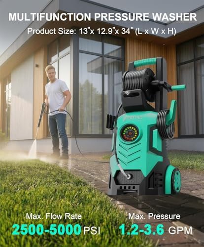 FOTING 5000PSI Electric Pressure Washer, Touch Screen High Power Washer Max 3.3 GPM w/ 23FT Hose & 35FT Power Cord, Power Washer with 4 Nozzles Foam Tank, High Pressure Washer Driveways Cars - 4