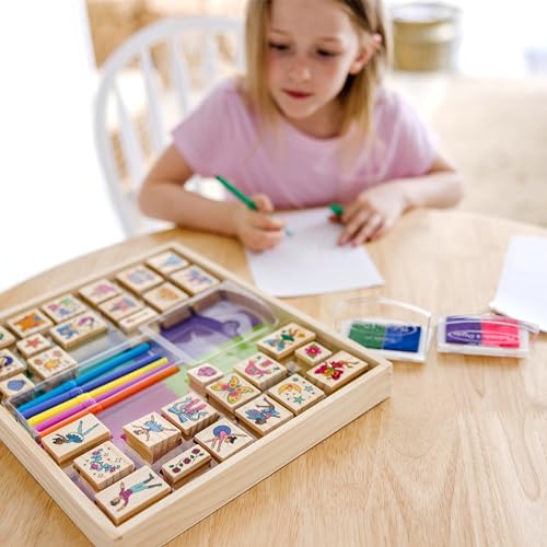 Melissa & Doug Deluxe Wooden Stamp and Coloring Set – Fairy Tale (30 Stamps, 6 Markers, 2 Durable 2-Color Stamp Pads) Fairy Tale-Themed Wooden Stamps for Kids and Coloring Activity Set - image 7