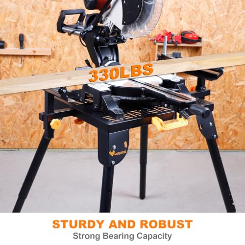 Universal Miter Saw Stand with Grid Tabletop 300 lbs Load Capacity 6-Level Height Adjustment Table Saw Stand WK-MS046