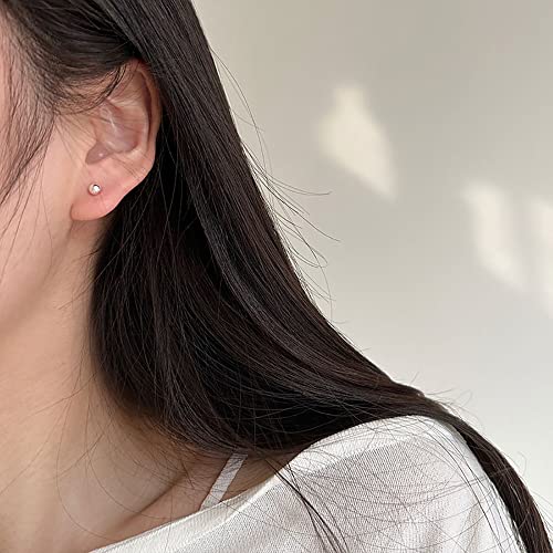 Cute Bead Ball Double Sided Front Back Stud Earrings For Women Teen Girls 925 Sterling Silver Cartilage Sleeper Ear Jackets Studs Earring Fashion 2 In 1 Jewelry Gifts For Daughter Hypoallergenic #TOP3