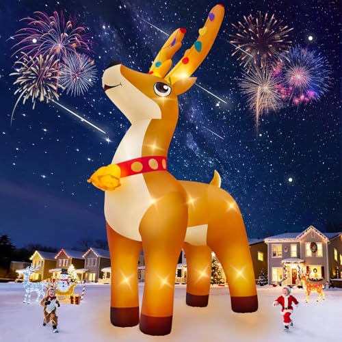 Image of 20FT Christmas Inflatable Elk with LED Light, Lanstics Giant Xmas Elk with Bell Inflatables Christmas Blow Up Yard Outdoor Decoration for Garden Lawn Courtyard Square Shopping Mall Holiday Supplies