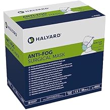 HALYARD Disposable Mask, Three Layer Construction, Anti-Fog, Pleat-Style w/Ties & Film Strip, Green, 49215