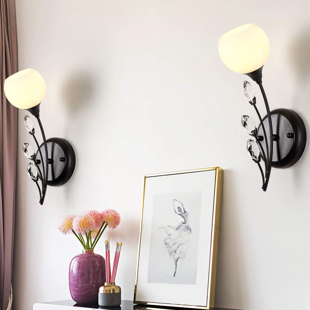 Wandleuchte Nordic Postmodern Wandlampe Eisen Wandlicht Schwarz lampe schlafzimmer Wandleuchten Weiß Glaslampenschirm Wandbeleuchtung Kristall 1 flamme G9*1 Wohnzimmer