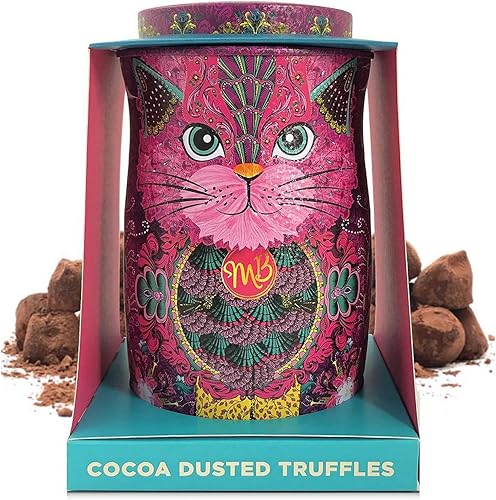 Monty Bojangles Cocoa Dusted Chocolate Truffles Cat Tin (Persian Pink - 135g) Choccy Scoffy Flavoured Luxury Chocolatey Truffles - Collectable Cat Tin, Truffles Chocolate Gift Box With Bespoke Design