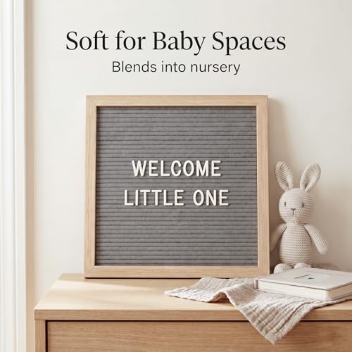 Image of C CRYSTAL LEMON Letter Board By Crystal Lemon,Felt Letter Board,10X10 Inches,Changeable Wooden Message Board Sign,Wood Frame,Wall Mount,Free Standing(Gray) | Changeable message board with neutral gray felt, wooden frame and tabletop stand for home and classroom