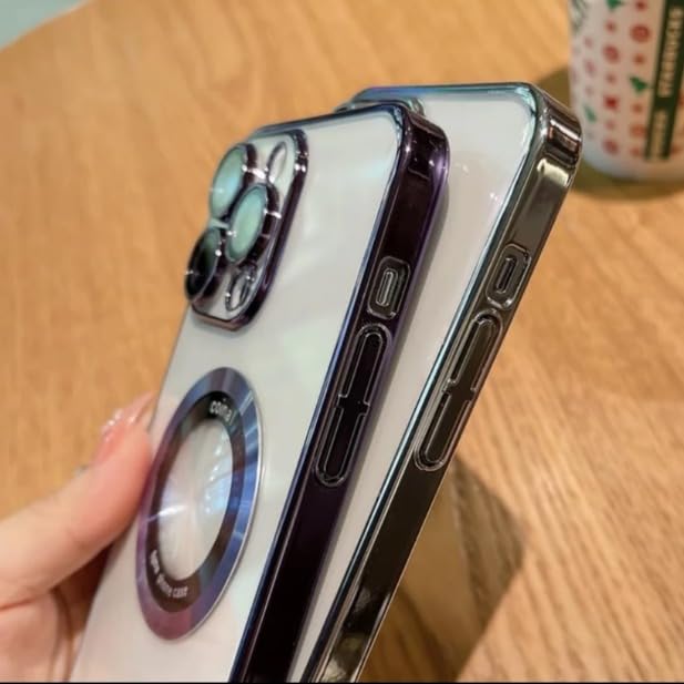 Image of Back Cover Case for iPhone 14 Shockproof Protective CD Pattern Magnetic Transparent Case(Blue)