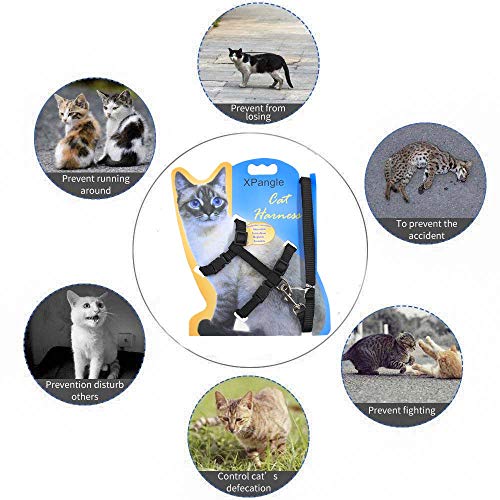 Xpangle Cat Harness And Leash Adjustable Nylon Halter Harness Kitten Nylon Strap Belt Safety Rope Leads (Black) #TOP6