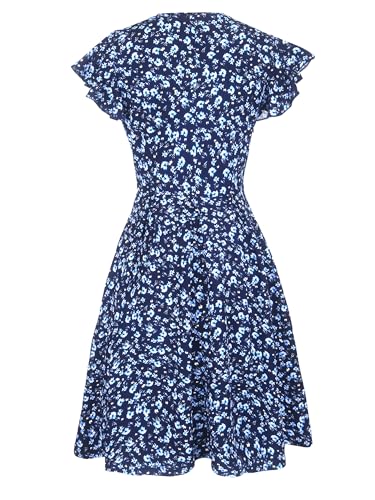 Image of oxiuly Women's Flounce Sleeve Wedding Church Vintage Dresses Casual Floral Party Cocktail Work Dress with Pockets Fei376