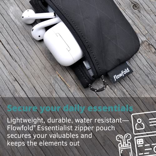 Flowfold Recycled Fabric Mini Zipper Pouch Water Repellent Small Pouch Wallet & Card Pouch For Keys, Id, Coins & Airpods Case Made In Usa (Black, Recycled Material) #TOP5