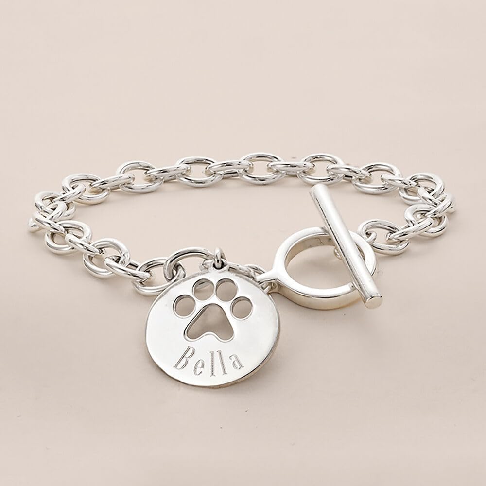 Ross-Simons Sterling Silver Personalized Paw Print Cut-Out Charm Bracelet