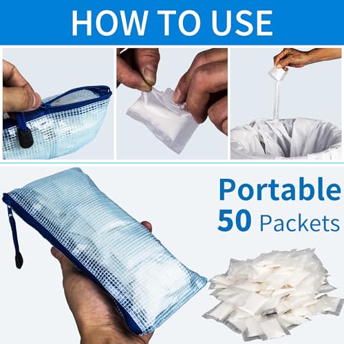 MINIVON 50 Packs Liquid Waste Gelling, Deodorizing Gel Degradable Absorbent Poop Urine Gel for Outdoor Recreation Camping Toilet, Porta Potty Deodorizer Chemicals Poo Gel - Thumbnail 2