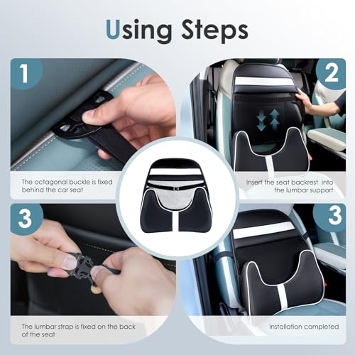 Image of FLORICH Memory Foam Double Layer Breathable Mesh Lumbar Support Ergonomic Leather Lumbar Support Pillow with 3D Mesh Back Support and Adjustable Strap for CarSeat & Office Chair(Leather Black)
