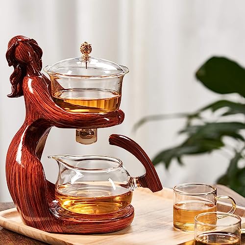 Glass Kungfu Teapot Set Tea maker with Infuser Semi Automatic Tea Set with 6 Small Cups (Red) by Zurucily - Used condition - Image 3