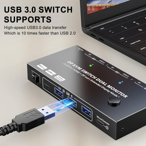 KVM 2 moniteurs 2 ordinateurs pour éliminer les câbles Displayport HDMI - 7