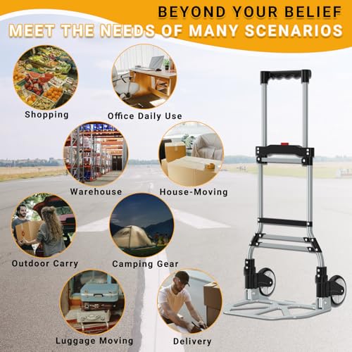 Foldable Hand Truck Dolly, 330 lbs Heavy Duty Capacity, Lightweight Aluminum Alloy Cart with Telescoping Handle, Adjustable Height, Easy Storage, for Moving, Shopping, Delivery, and Warehouse Use by FUVLFAL - Image 8