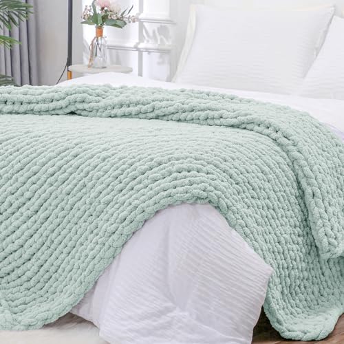 Bigacogo Chunky Knit Throw Blanket for Couch, 51x63 inches, Mint