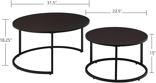 Miniatura 2 de 24KF Moderna mesa de centro redonda de piel sintética con base de metal negro, mesa de té decorativa para sala de estar, juego de 2, color marrón