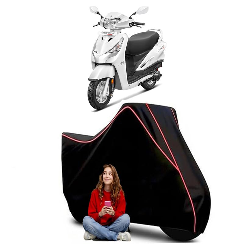 Image of Destini 125 XL BS6 Scooty Bike Cover Water Resistant Outdoor Use Universal Fit Scooters Motorcycles Heavy Duty UV Protection Dust Rain Scratch Resistant Elastic Bottom Black Blue Piping