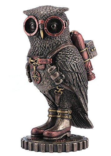 Bronze Steampunk Owl with Goggles and Jetpack 6" Sculpture